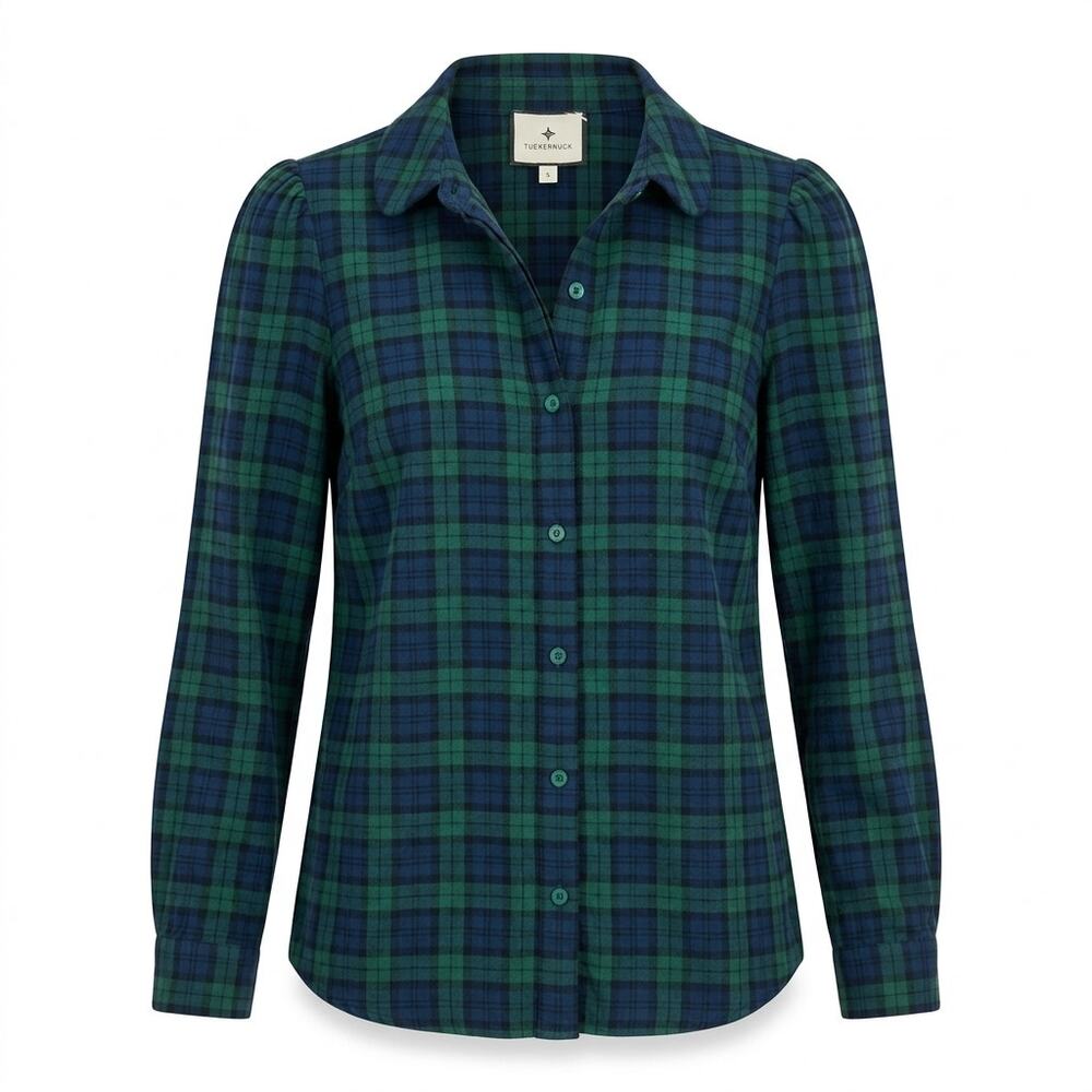 Tuckernuck Green Blue Plaid Long Sleeve Button-Up Shirt Women Size S